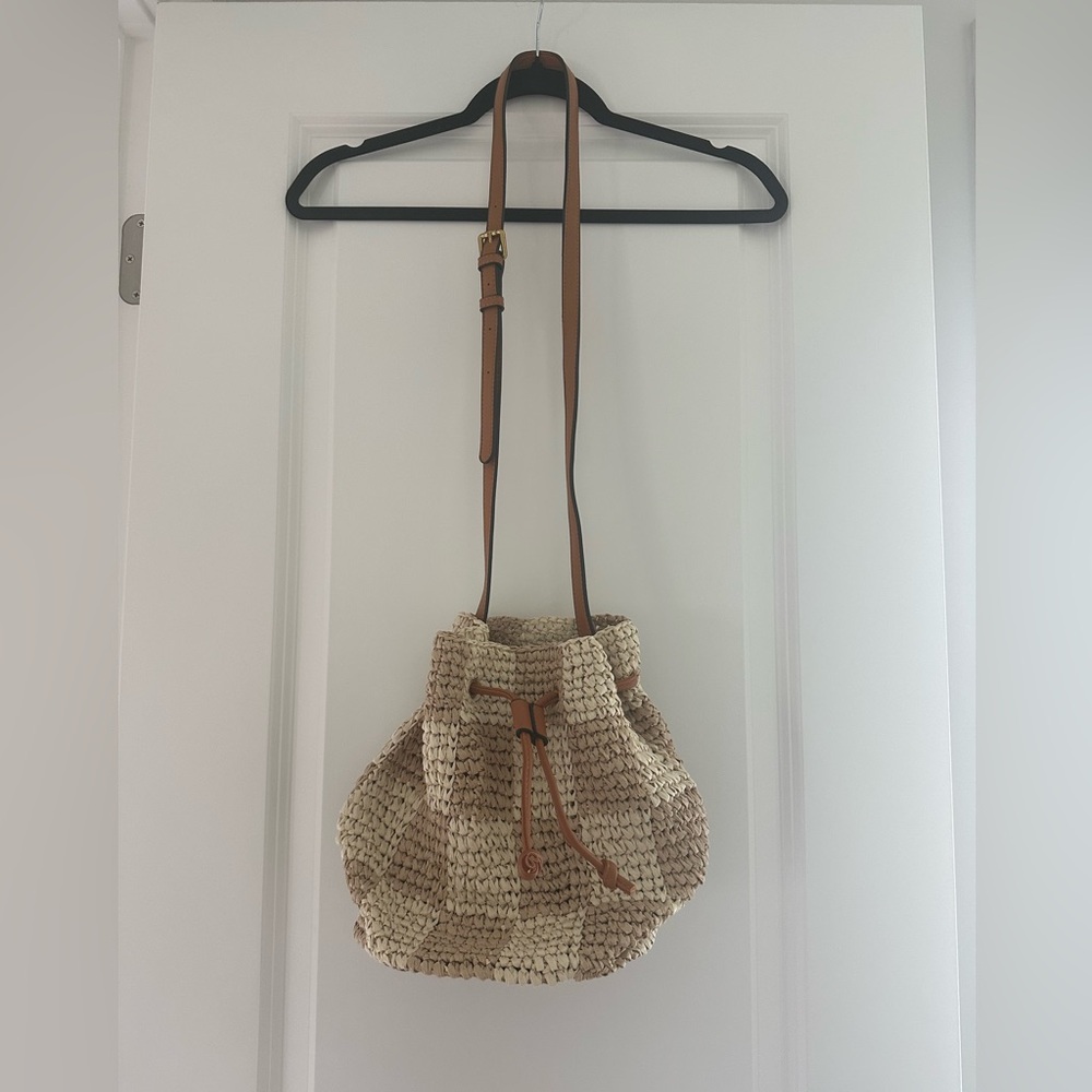 Woven Checkered cream and brown Bucket Bag